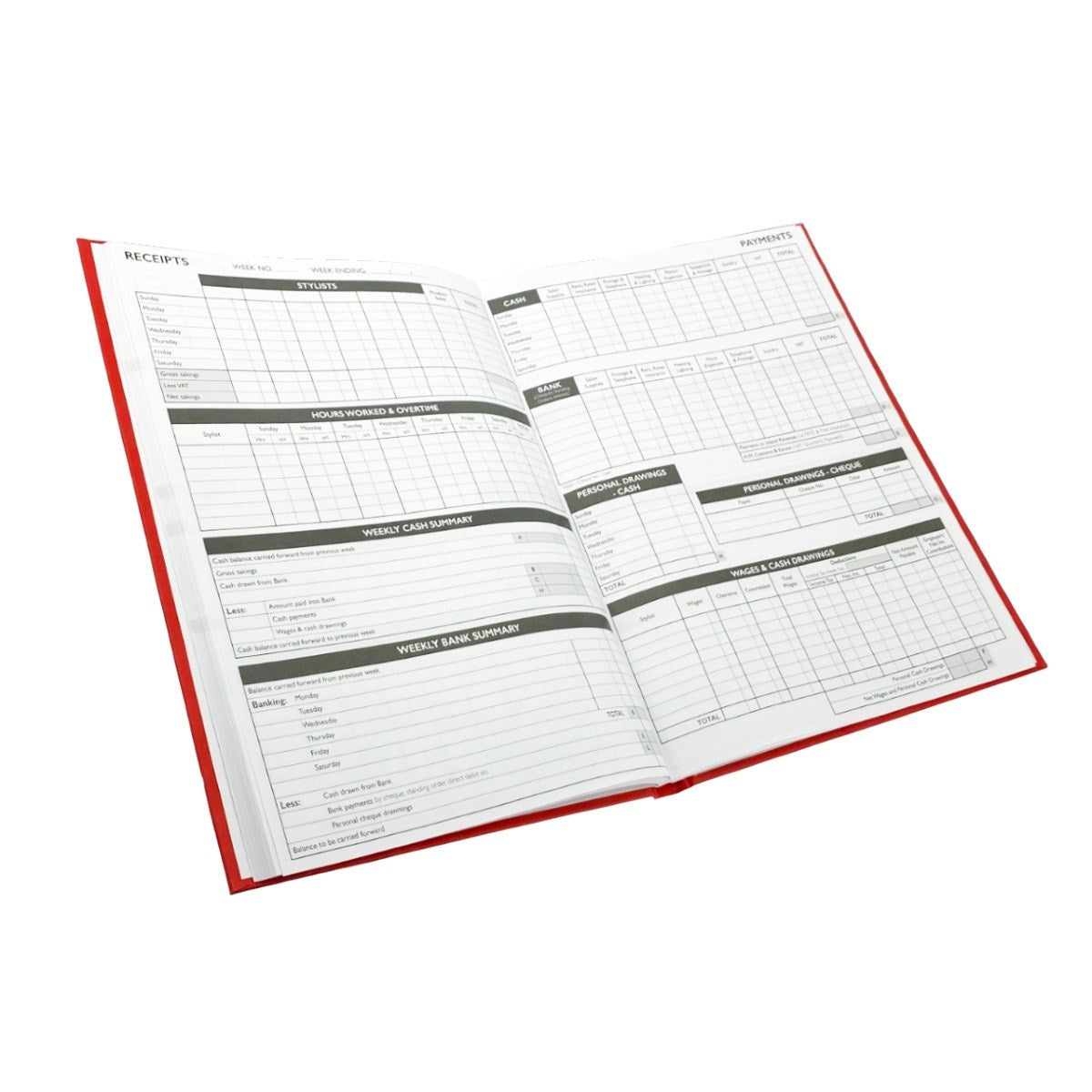 Open book with printed forms on a white background
