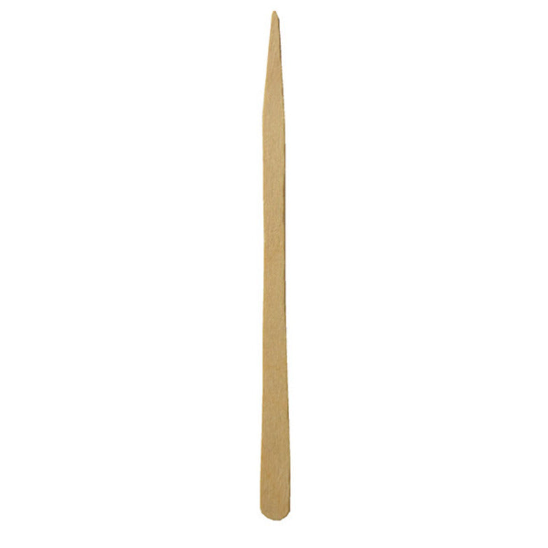 A single wooden eyebrow waxing spatula against a white background