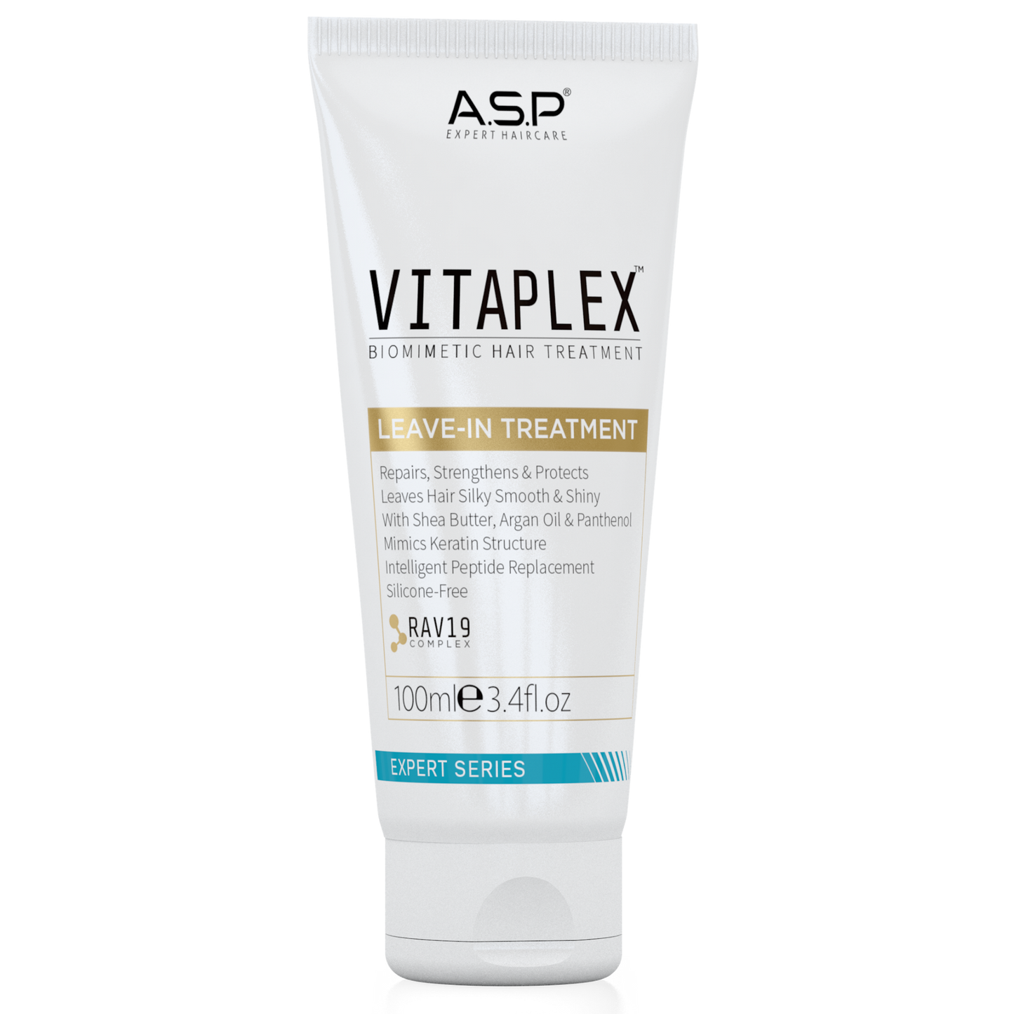 A tube of A.S.P Affinage Vitaplex Leave-In Treatment, 100ml, designed for hair care.