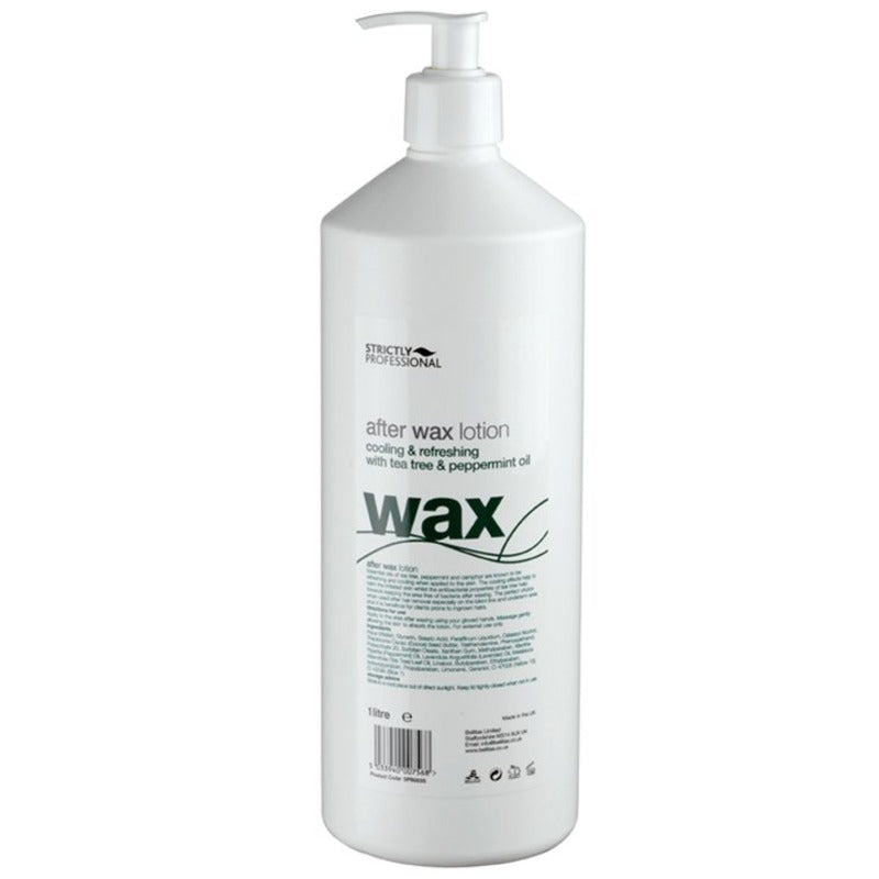 A bottle of Strictly Professional After Wax Lotion with Tea Tree & Peppermint Oil