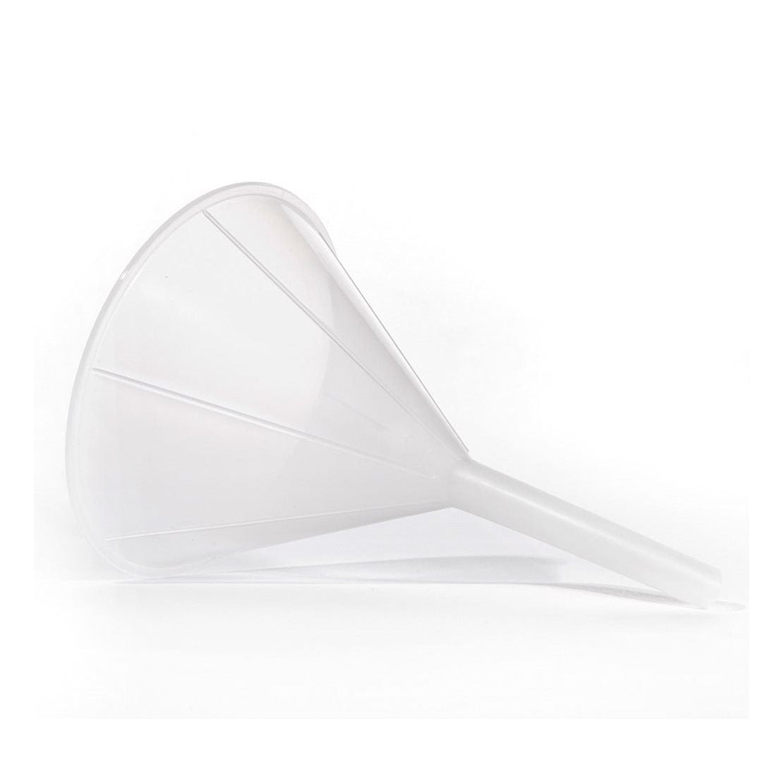 A white, 4-inch salon professional funnel designed for precise dispensing of creams and other cosmetic liquids.