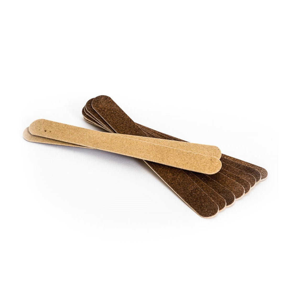 A set of 10 jumbo nail emery boards, primarily beige in color with one brown board, arranged in parallel.