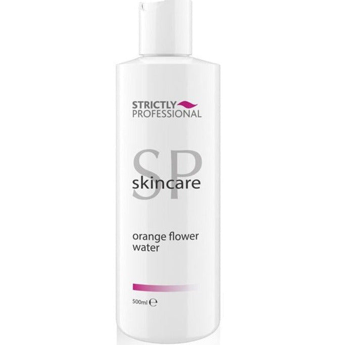 A bottle of Strictly Professional brand Orange Flower Water, part of their SP Skincare product line.