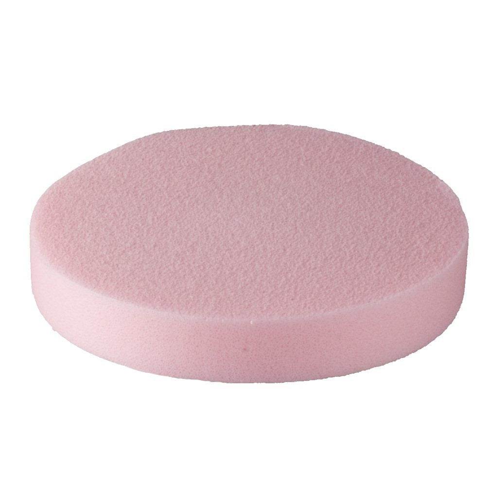 A pink cosmetic sponge designed for facial cleansing or product removal, in a dry state.