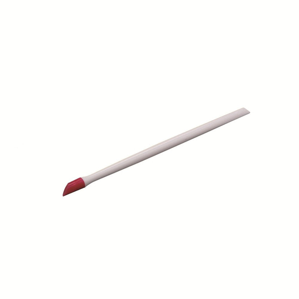 A hoof stick with a pink rubber tip on one end and a white plastic tip on the other, against a white background.