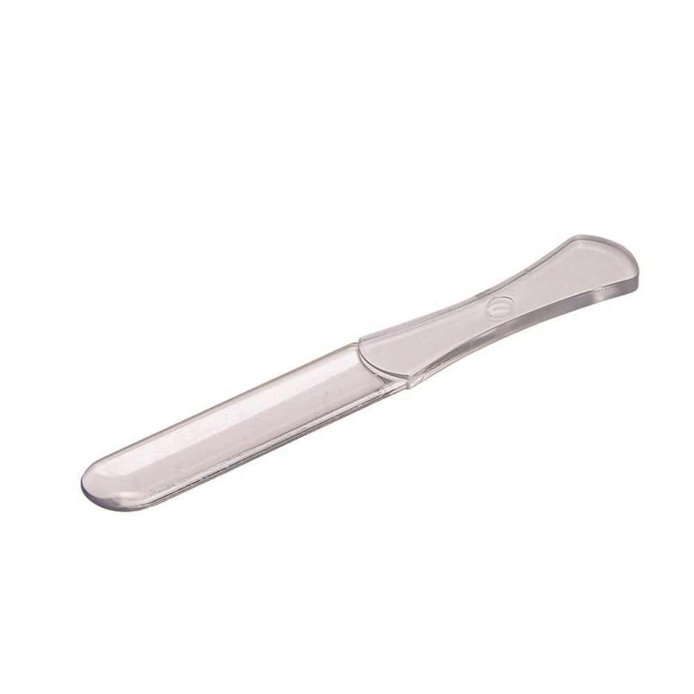 A stainless steel waxing spatula used for removing treatment cream and wax from pots.