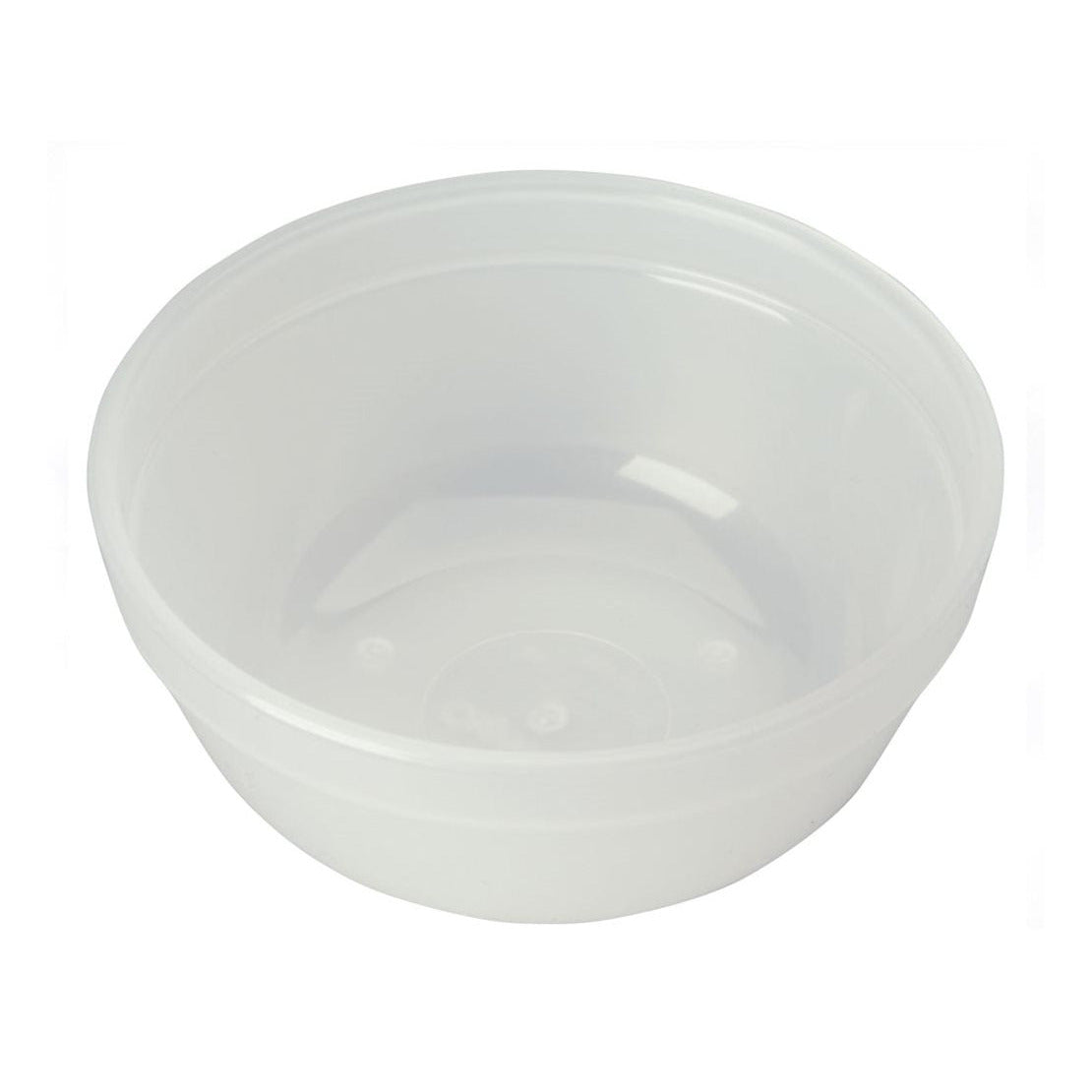 A clear, circular, polythene solution bowl designed for cosmetic use.