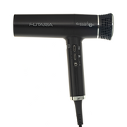 Black FUTARIA professional hair dryer side view with control buttons, hair salon supplies
