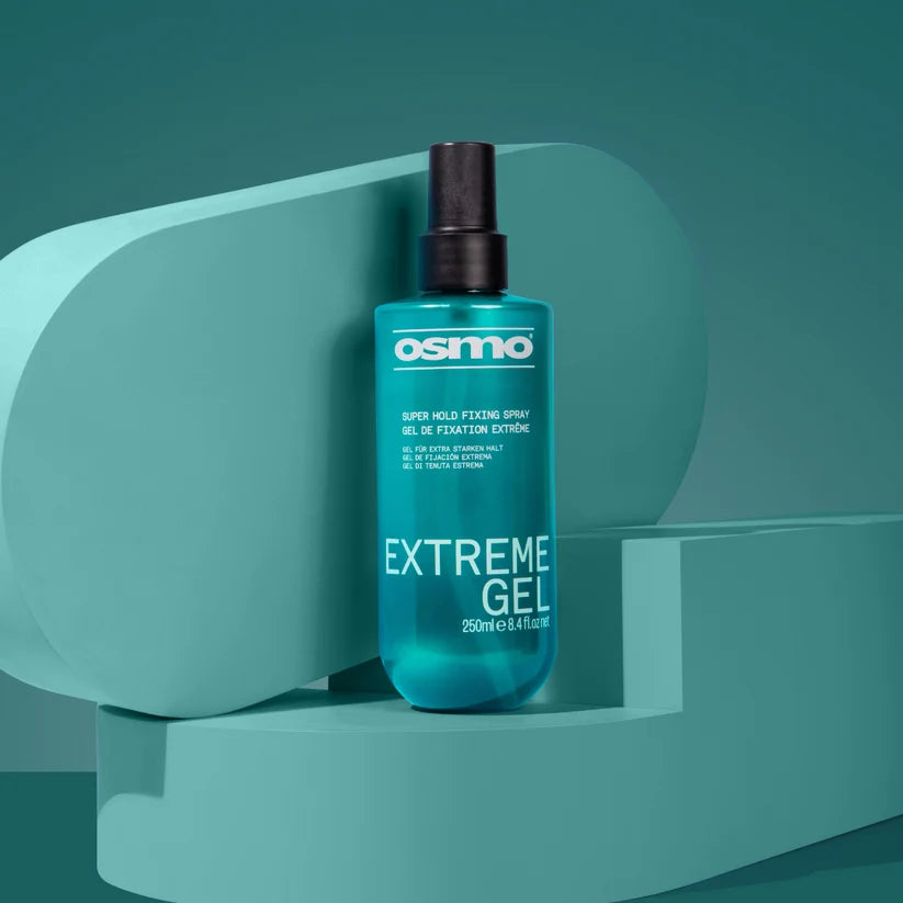 Osmo Extreme Gel bottle on a teal geometric background