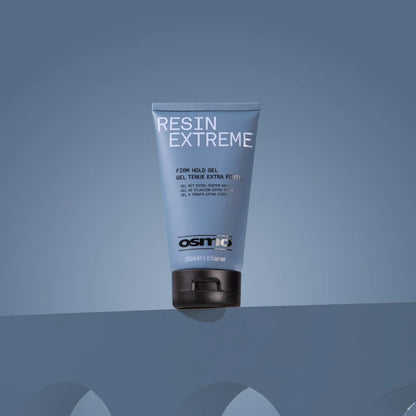 A tube of Osmo Resin Extreme FGM Hold Gel, featuring a light blue body and a black cap, set against a matching blue-gray gradient background.