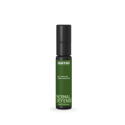 A 10ml bottle of Osmo Thermal Defense Heat Protector Thermo-Protecteur, featuring a dark green label and a black cap, set against a plain white background.