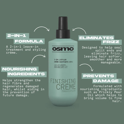 Osmo Finishing Creme bottle with product features on a green background