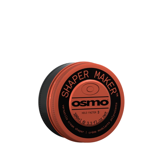 A single jar of Osmo Shaper Maker Hold Factor 3 hair cream shaper, featuring a terracotta orange lid with black and orange text, and a black ribbed container base, shown on a plain white background.