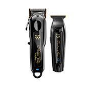 The image shows two black Wahl professional cordless barber tools, including a magic clipper and a detailer, with no cords, displayed on a white background.