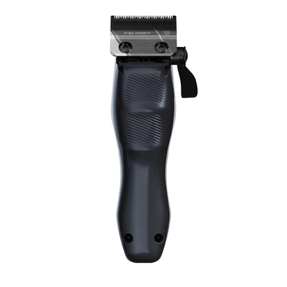A black cordless hair clipper with a silver metal blade housing and a black lever, shown against a plain white background.