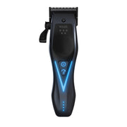 A Wahl cordless hair clipper in black with blue LED lighting accents, shown vertically against a plain white background.