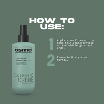 Osmo Finishing Crème bottle with usage instructions on a green background