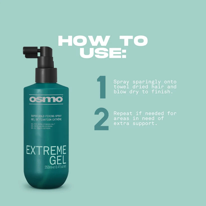 Osmo Extreme Gel bottle with usage instructions on a light blue background