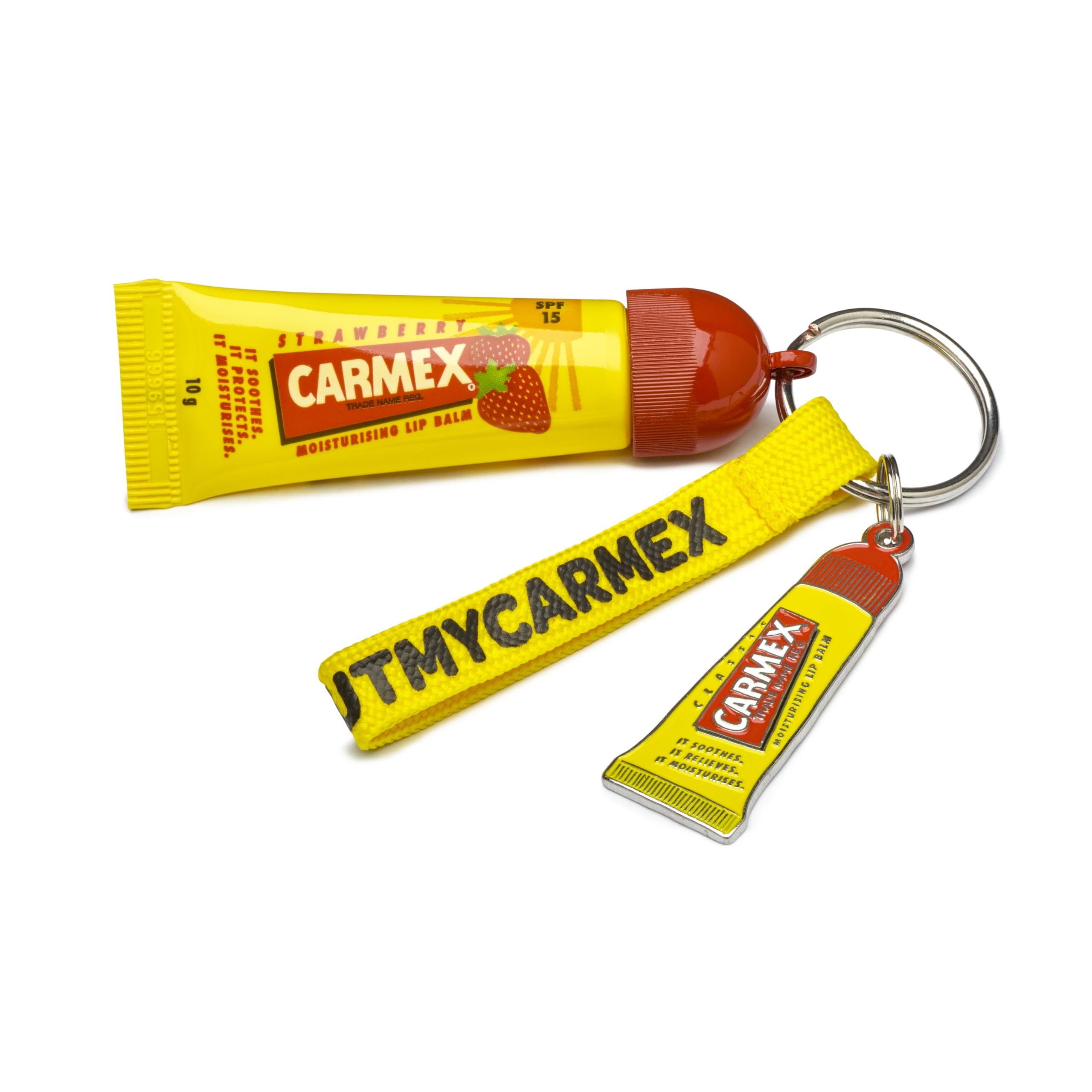 Carmex Strawberry Tube Keyring Gift Set – Lip Balm, Keyring & Wristband