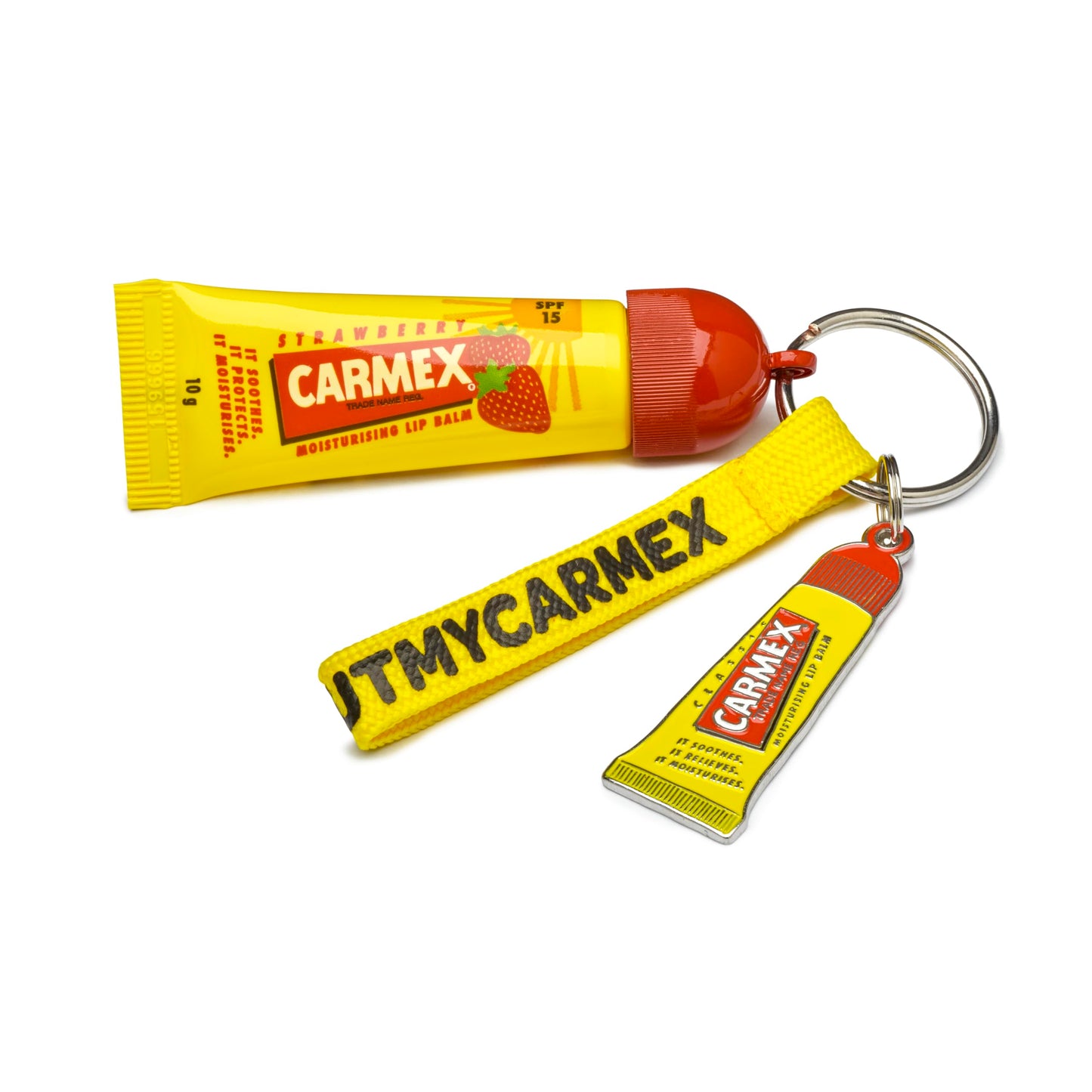 Carmex Strawberry Tube Keyring Gift Set – Lip Balm, Keyring & Wristband