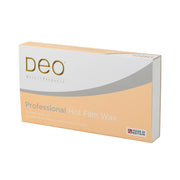 DEO Professional Hot Film Wax box, beauty supplies for hair and skin, Made in Britain branding