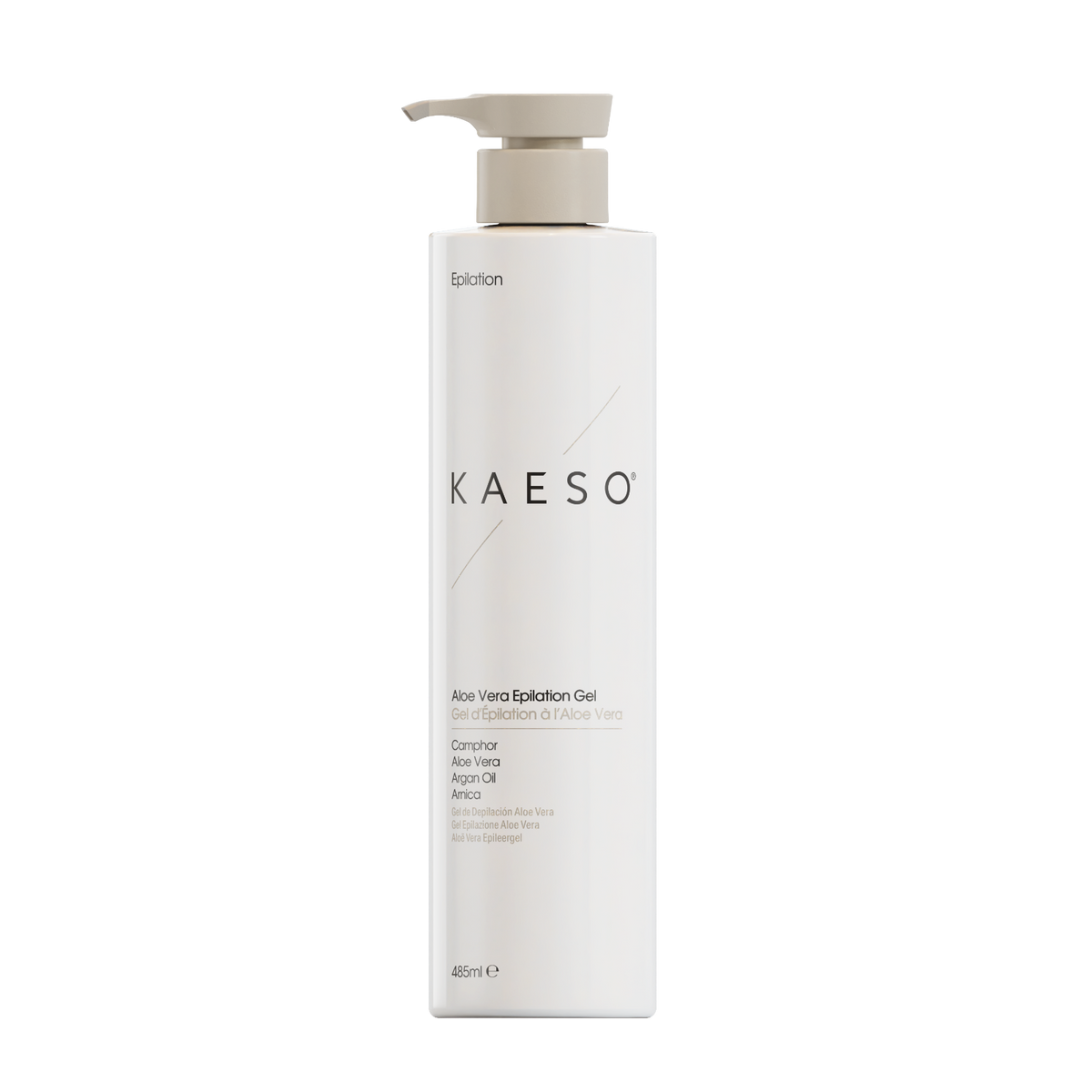 KAESO Soothing After Wax Lotion in a tall white pump bottle with a beige pump dispenser, shown on a plain white background.
