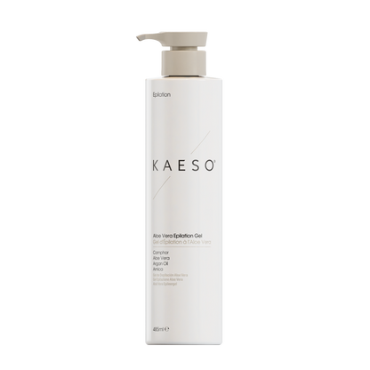 KAESO Soothing After Wax Lotion in a tall white pump bottle with a beige pump dispenser, shown on a plain white background.