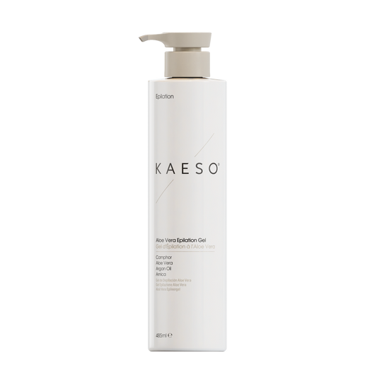 KAESO Soothing After Wax Lotion in a tall white pump bottle with a beige pump dispenser, shown on a plain white background.