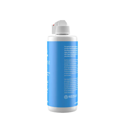 A white plastic bottle of AOD Spring Power with a blue label, shown from a side/back angle on a solid white background.