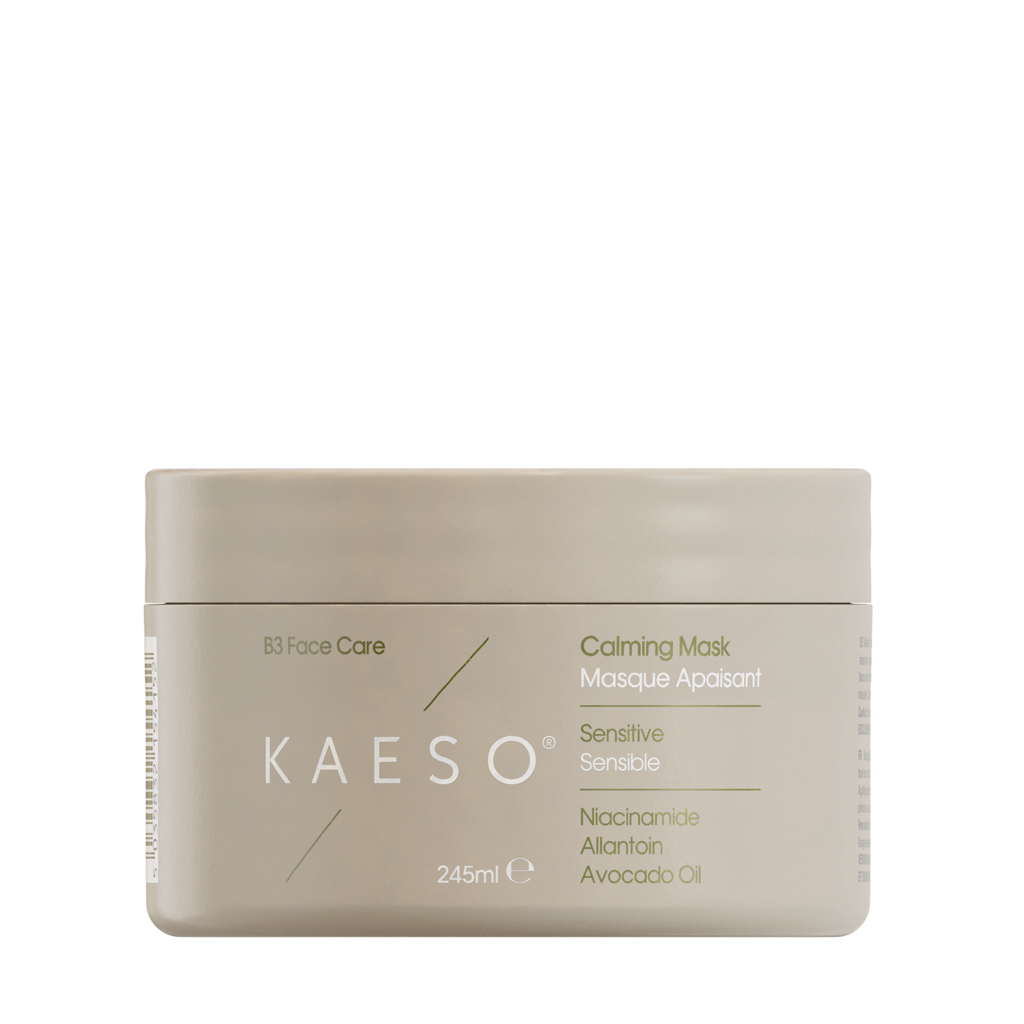 KAESO B2 Face Care Calming Mask Sensitive in a 245ml beige jar, shown against a plain white background.