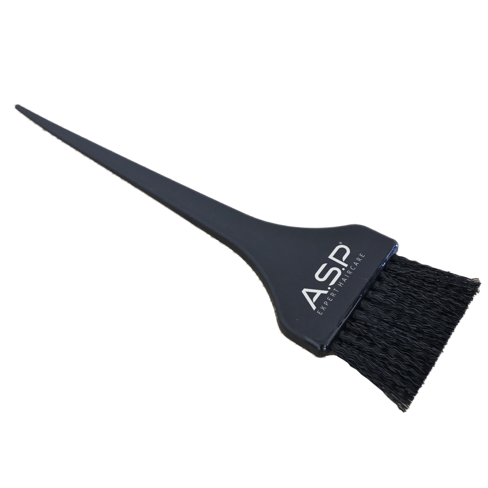 Black hair dye brush with bristle end on a white background