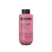 A 400ml bottle of Osmo Illuminating Shampoo in 'Blinding Shine' light shampoo, featuring a matte pink bottle and a black cap on a solid white background.