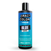 Crazy Color by Renbow blue shampoo bottle for vibrant hair color, 250ml, on white background