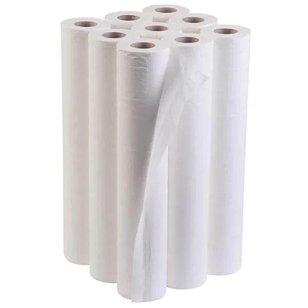 nine rolls of white plastic wrap on a white background