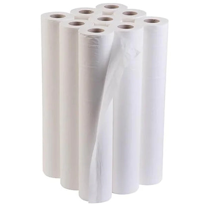 nine rolls of white plastic wrap on a white background