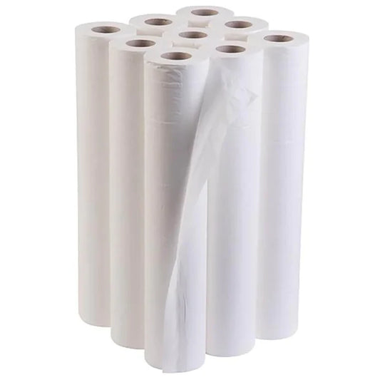 nine rolls of white plastic wrap on a white background