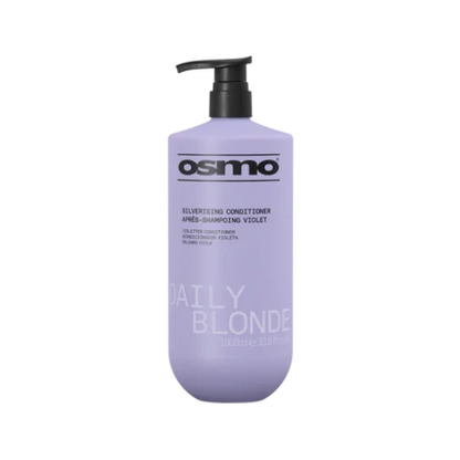 A 1-liter pump bottle of Osmo Silvering Conditioner for Daily Blonde hair in the violet shade, shown on a solid white background.