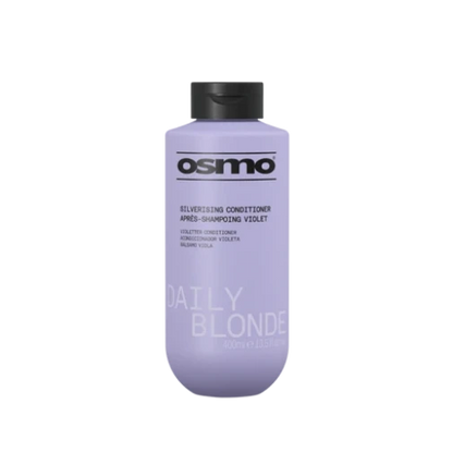 A bottle of Osmo Daily Blonde Revelling Conditioner in Violet, featuring a lavender purple bottle and a black cap on a plain white background.