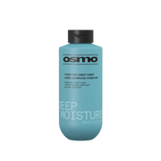A 400ml bottle of Osmo Hydrating Conditioner Deep Moisture in a light blue color with a black cap, shown on a plain white background.