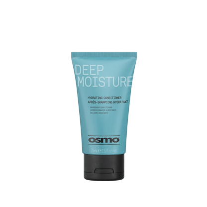 A tube of Osmo Deep Moisture Hydrating Conditioner in a light blue-green color with a black cap, centered on a plain white background.