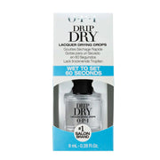 A bottle of OPI Drip Dry Lacquer Drying Drops with packaging, designed to dry nail lacquer quickly.