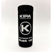 A black cylindrical container with a white 'K' logo, labeled 'Volumising Dust dust up' by Kipa.