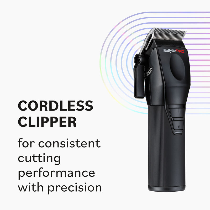 Black babyliss fxfresh cordless clipper with text on a white backgroung