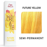 Wella Color Fresh Create semi-permanent hair dye in Future Yellow shade, product packaging and color sample.