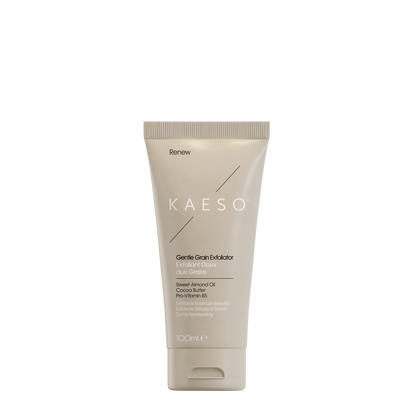 KAESO Renew Gentle Craf Exfoliator in a 150ml squeeze tube, featuring a light beige design with white text and minimalist graphics on a solid white background.