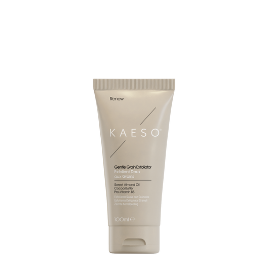 KAESO Renew Gentle Craf Exfoliator in a 150ml squeeze tube, featuring a light beige design with white text and minimalist graphics on a solid white background.
