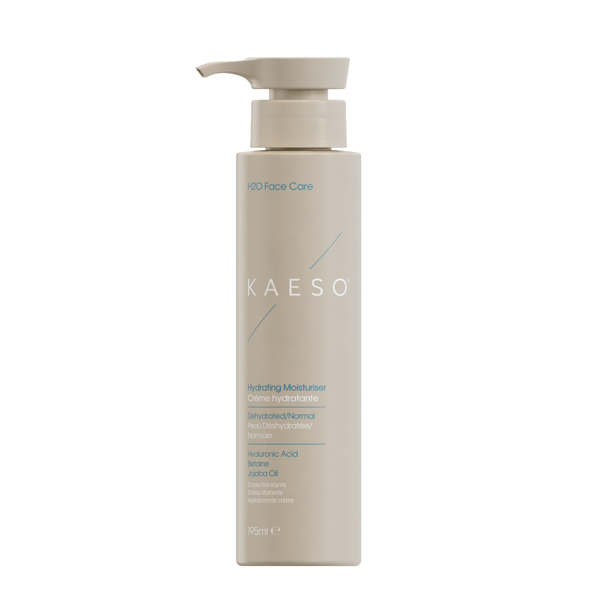 KAESO Hydrating Moisturiser 195ml pump bottle in a light beige color, shown on a solid white background.