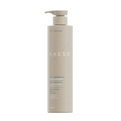 KAESO 485ml Face Care Hydrating Cleanser in a tall, light beige pump bottle against a plain white background.