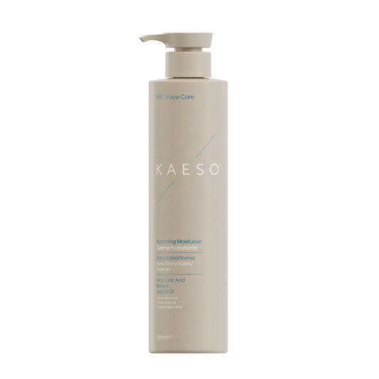 KAESO 485ml Face Care Hydrating Cleanser in a tall, light beige pump bottle against a plain white background.