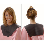 A black rubber cutting collar displayed on a mannequin, showing both the front and back view.